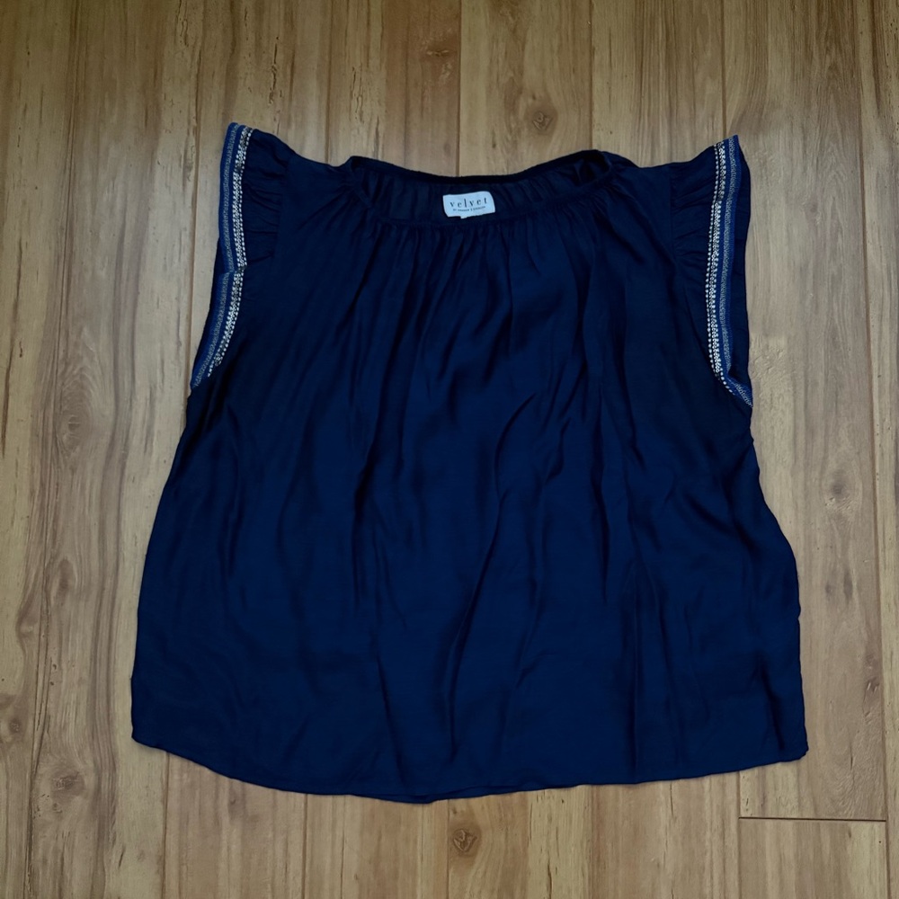 Velvet by Graham & Spencer Royal Blue Blouse with Sequin Edged Sleeves